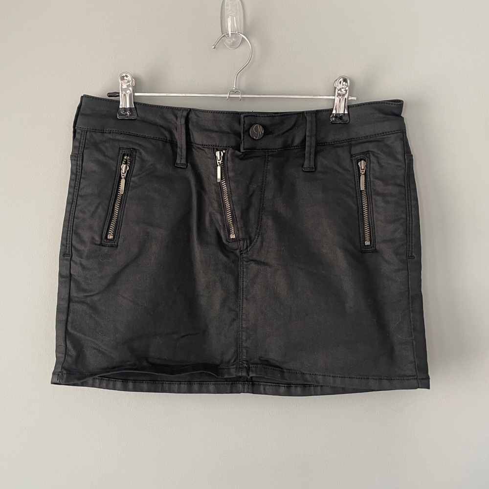 Mavi Black Faux Leather Mini Skirt with Zip Details